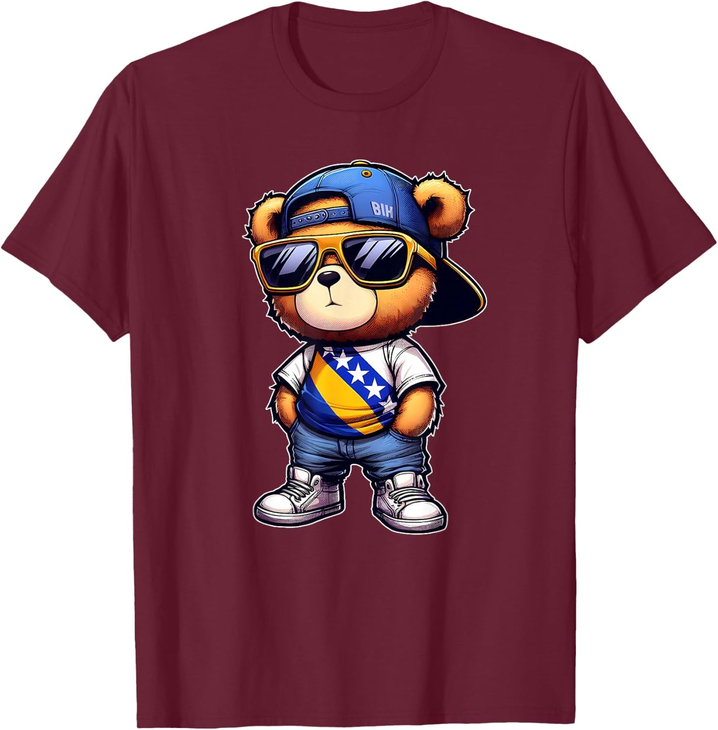 Balkan- und bosnische Geschenke Niedlicher Teddybär mit bosnischer Flagge Bosniens T-Shirt - T-Shirt | Maroon