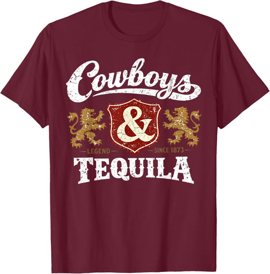 Cowboys and Tequila Outfit Rodeo Western Country T-Shirt - T-Shirt | Maroon