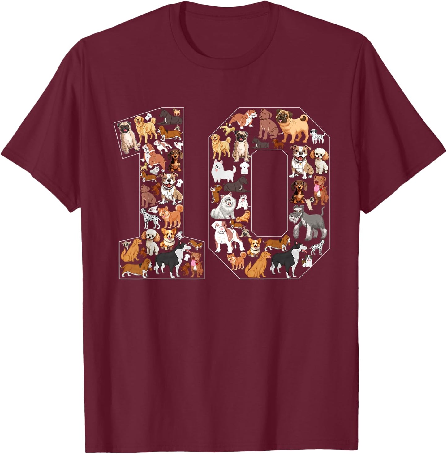 10th Birthday Dog Lovers 10 Year Old Boys Girls Party T-Shirt - T-Shirt | Maroon