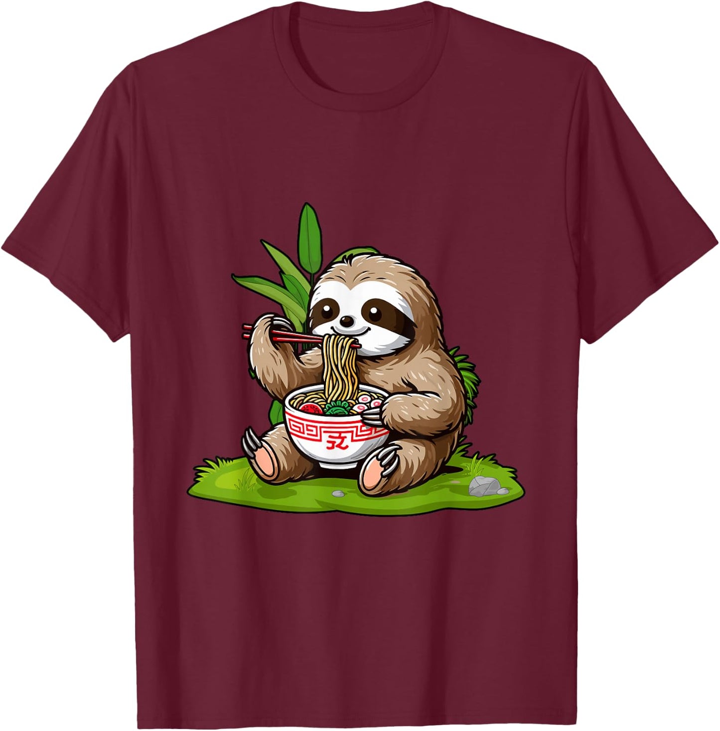 Sloth Eating Ramen Noodles Eater Ramen Food Lovers T-Shirt - T-Shirt | Maroon