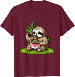 Sloth Eating Ramen Noodles Eater Ramen Food Lovers T-Shirt - T-Shirt | Maroon