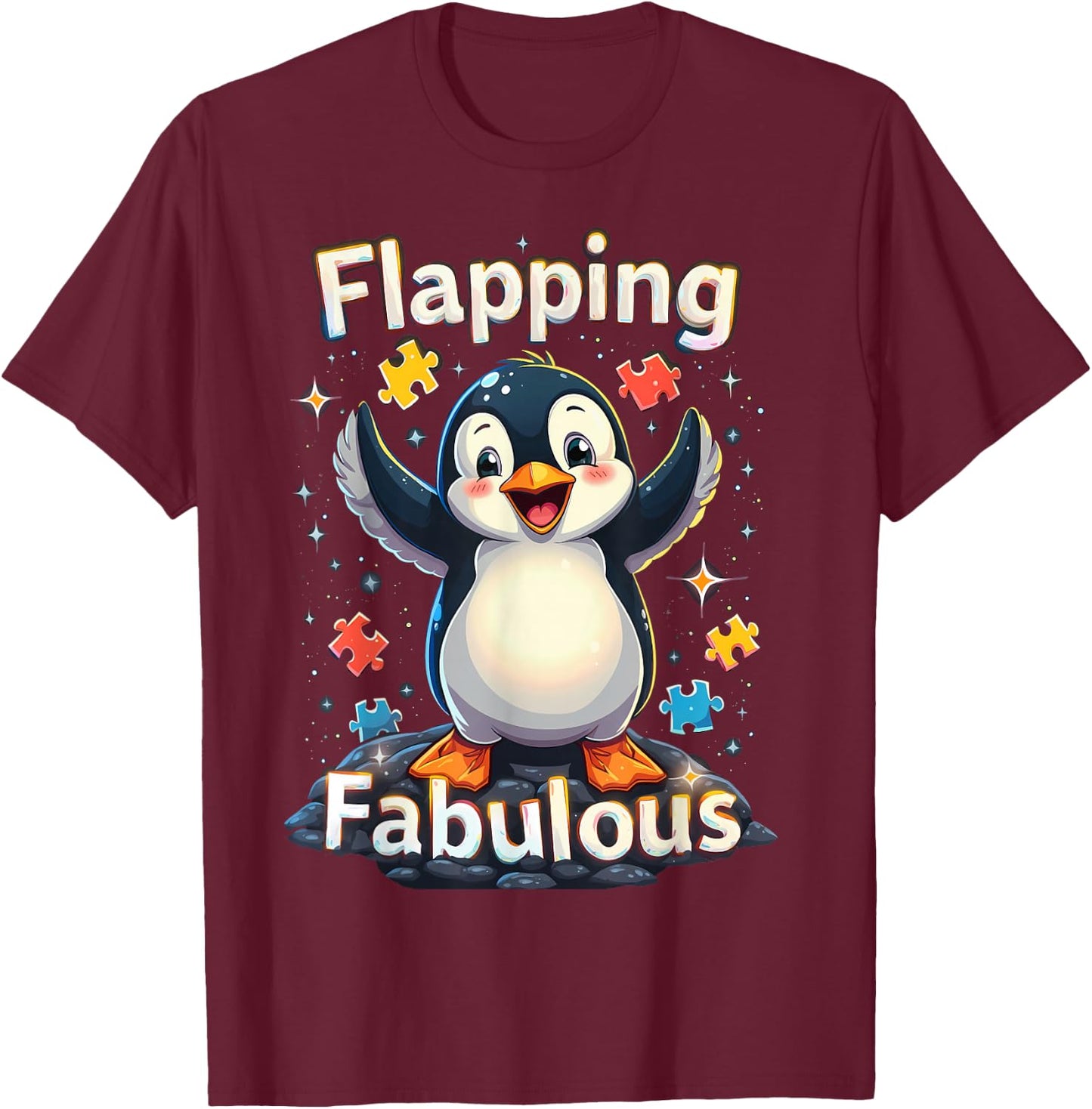 Autism Awareness Month Penguin T-Shirt - T-Shirt | Maroon