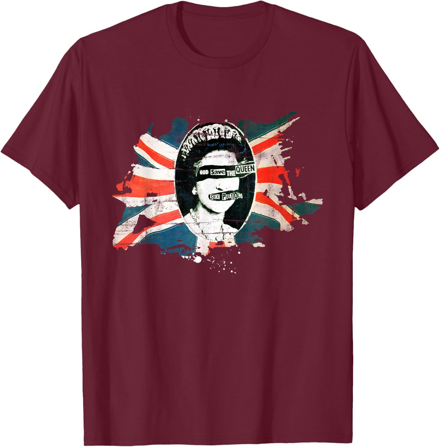 Sex Pistols Official Flag God Save The Queen T-Shirt - T-Shirt | Maroon