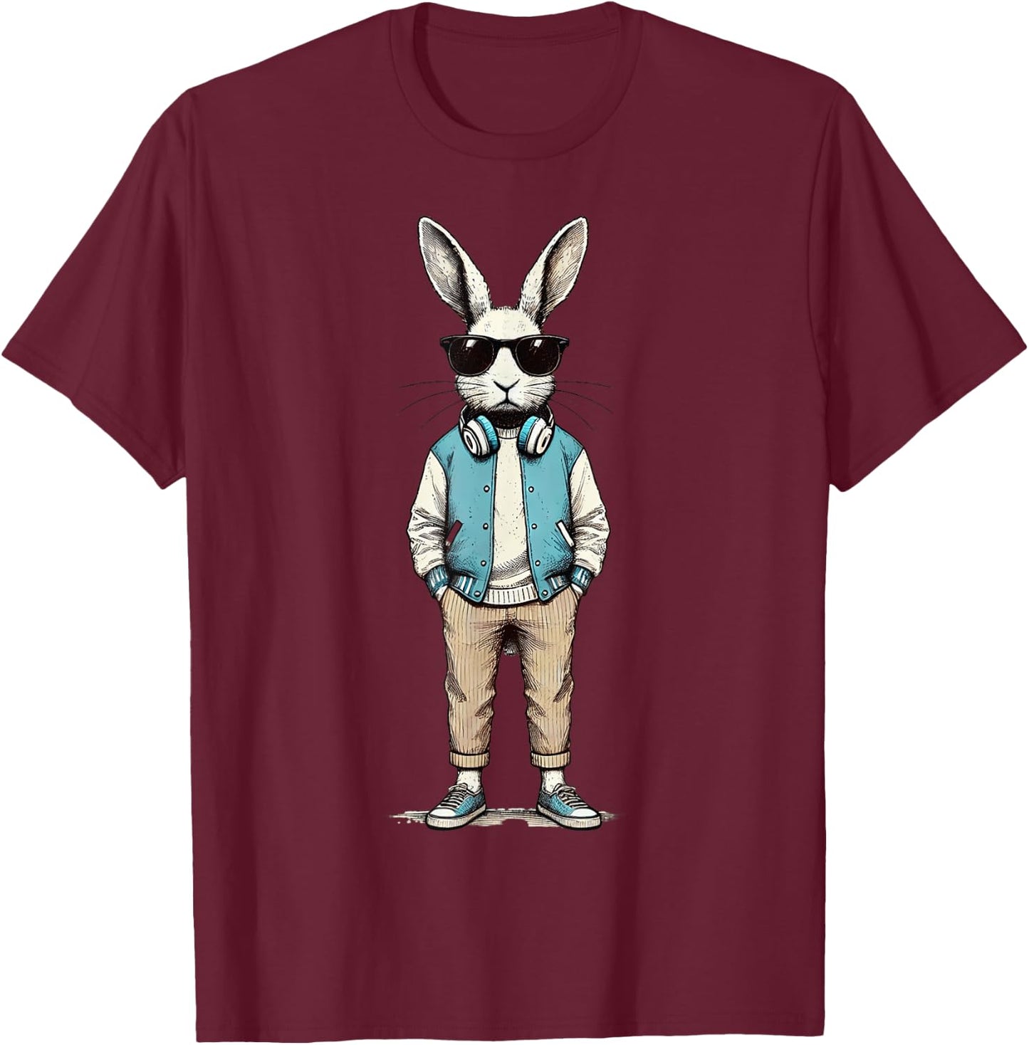 Boys Easter Shirt Bunny Rabbit with Sunglasses Kids T-Shirt - T-Shirt | Maroon