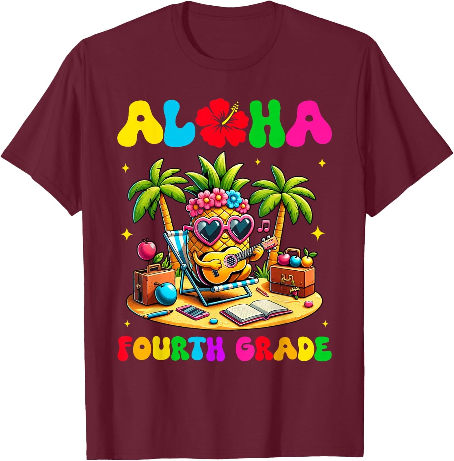 Aloha Fourth Grade Pineapple Hawaii Back to School Kids Girl T-Shirt - T-Shirt | Maroon