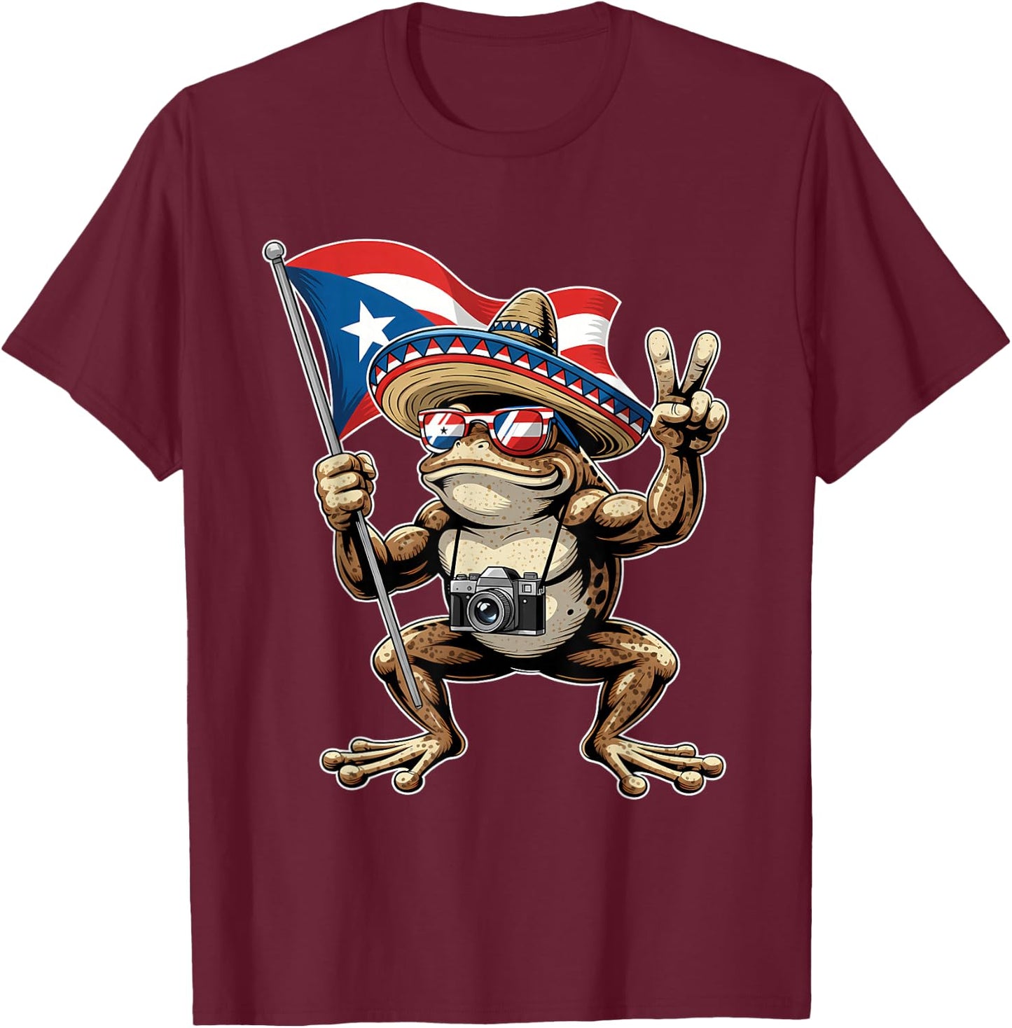 Coqui Frog Puerto Rico Taino Puerto Rican Flag Boricua T-Shirt - T-Shirt | Maroon