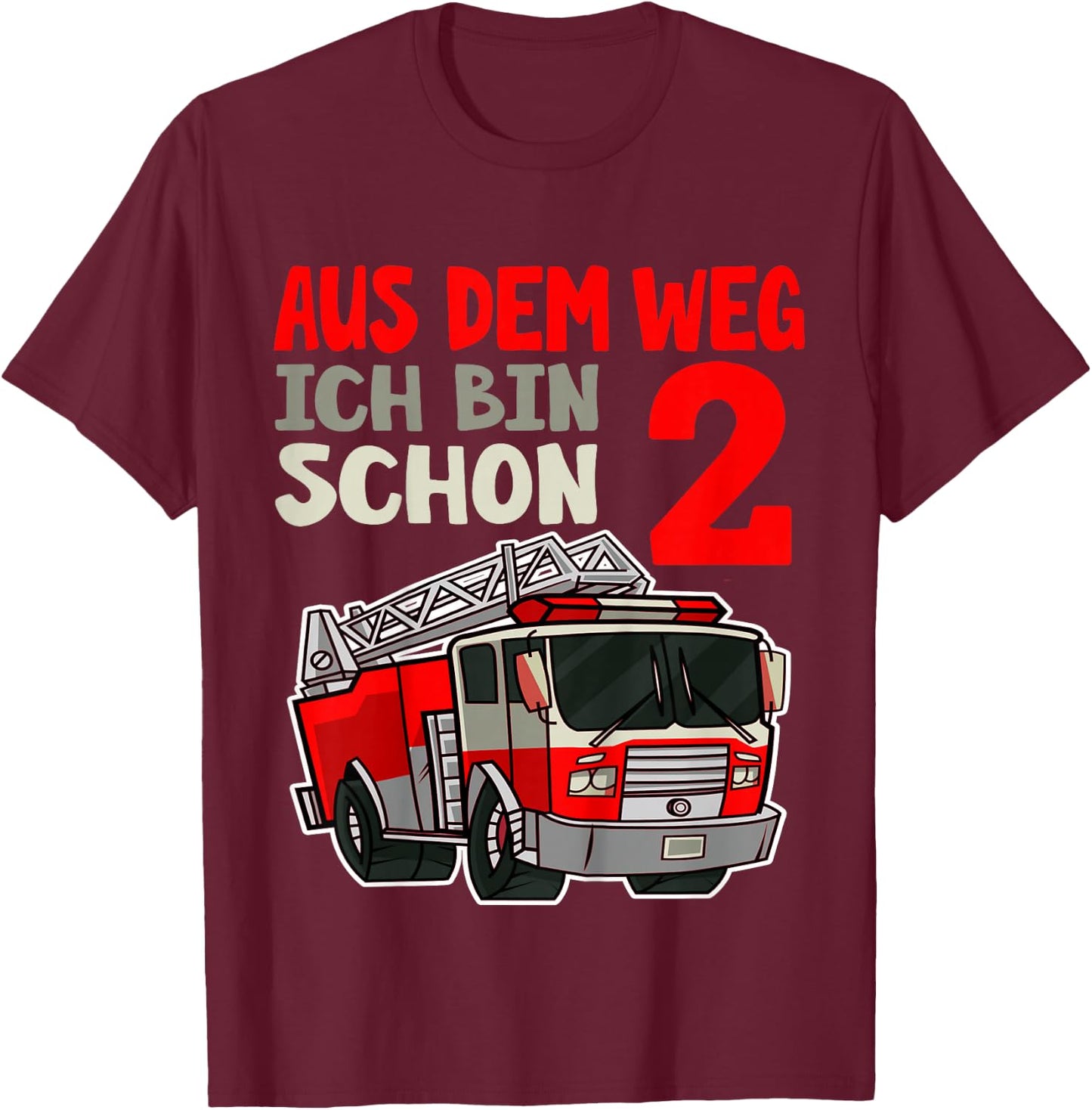 Kinder 2. Geburtstag 2 Jahre Alt Feuerwehrauto Ich Bin 2 Feuerwehr T-Shirt - T-Shirt | Maroon