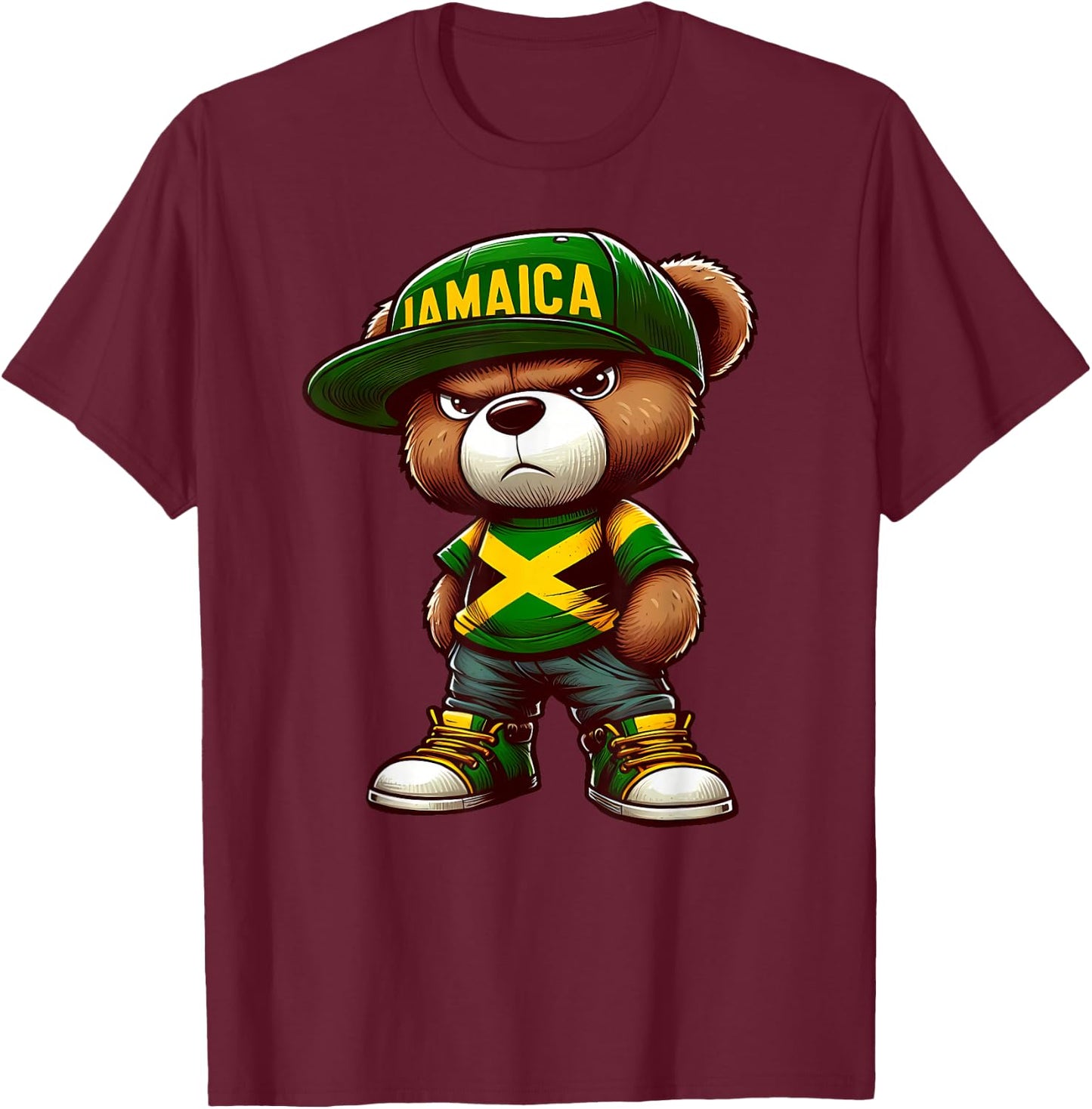 Teddy Bear Jamaica Flag Jamaican Clothing Men & Women T-Shirt - T-Shirt | Maroon