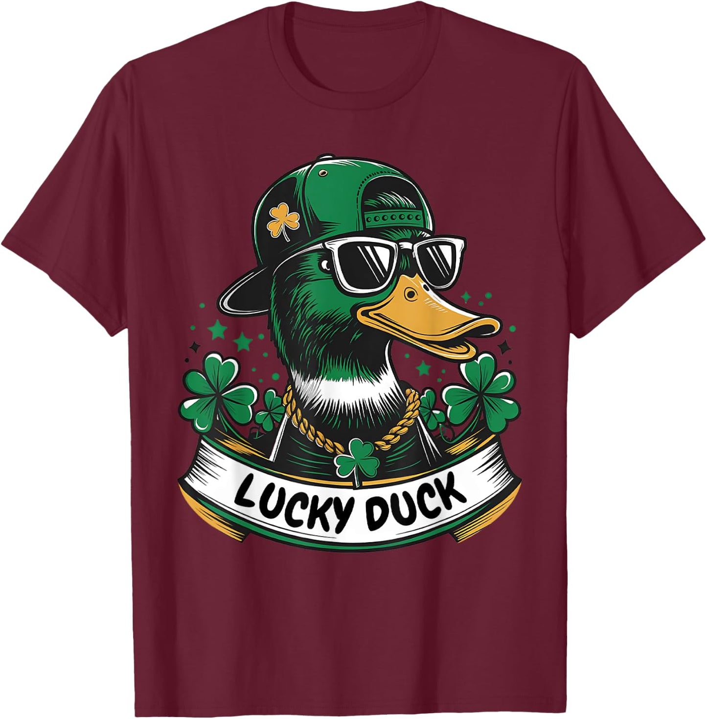 Lucky Funny Duck Shamrock St Patricks Day Ducks Lovers Irish T-Shirt - T-Shirt | Maroon