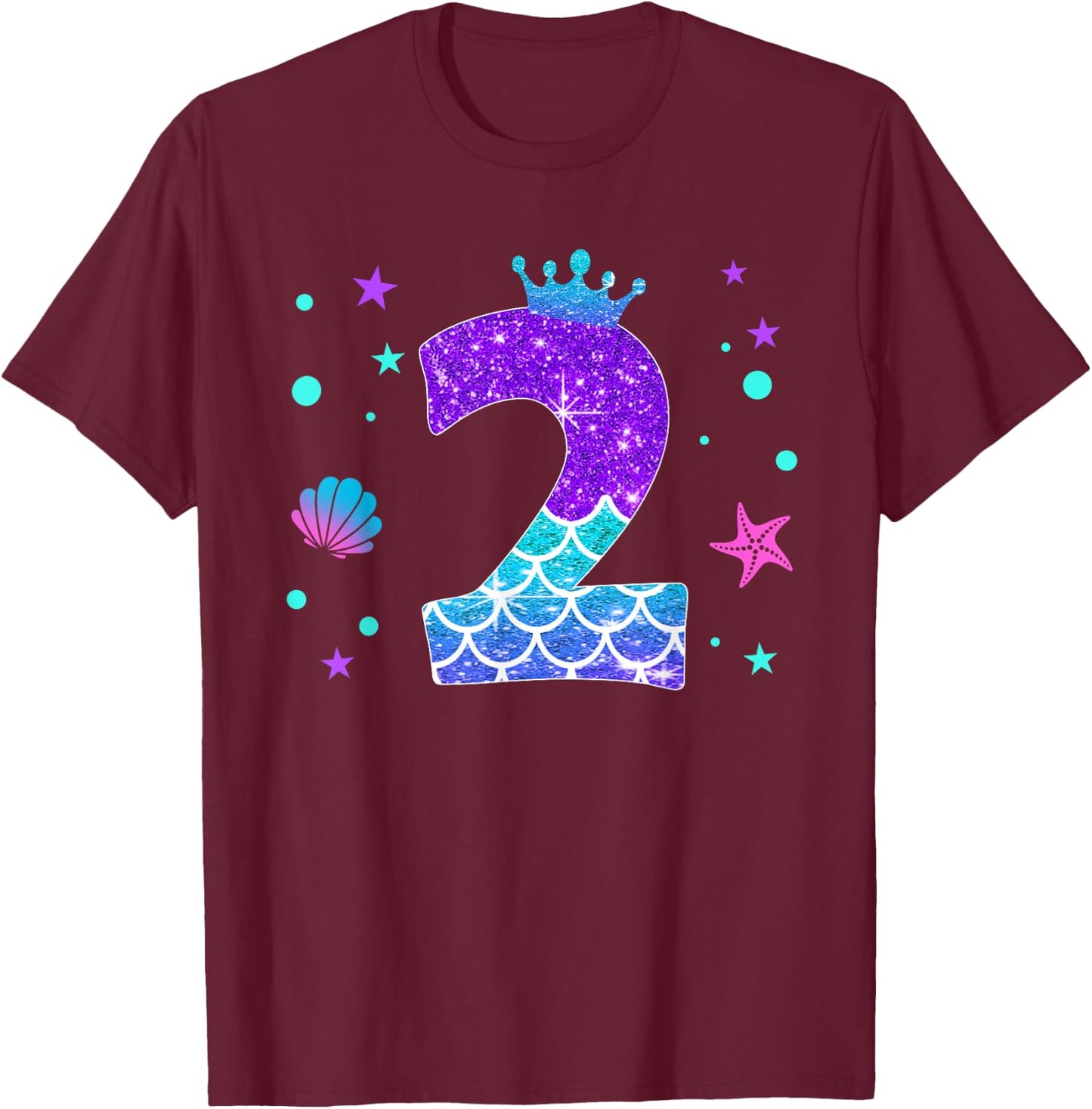 2nd Birthday Girl Mermaid For 2 Years Old Girls T-Shirt - T-Shirt | Maroon