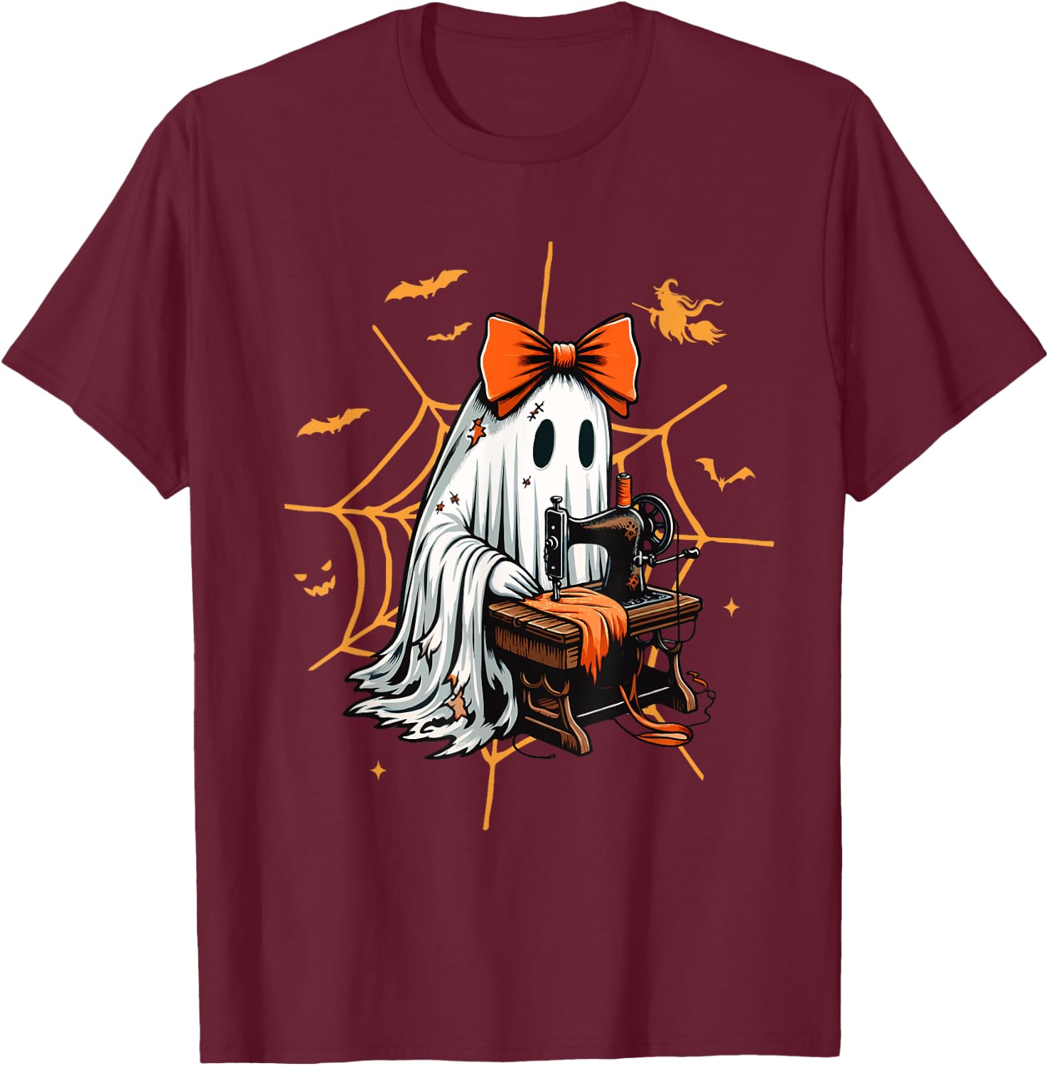 Cute Ghost Quilter Sewing Halloween Scary Costume Retro T-Shirt - T-Shirt | Maroon