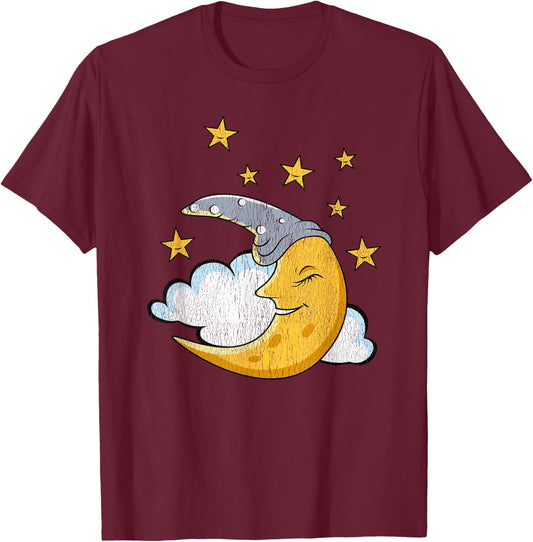 Funny Sleepy Moon Stars Cloud Pjs pajamas Sleeping Gift T-Shirt - T-Shirt | Maroon
