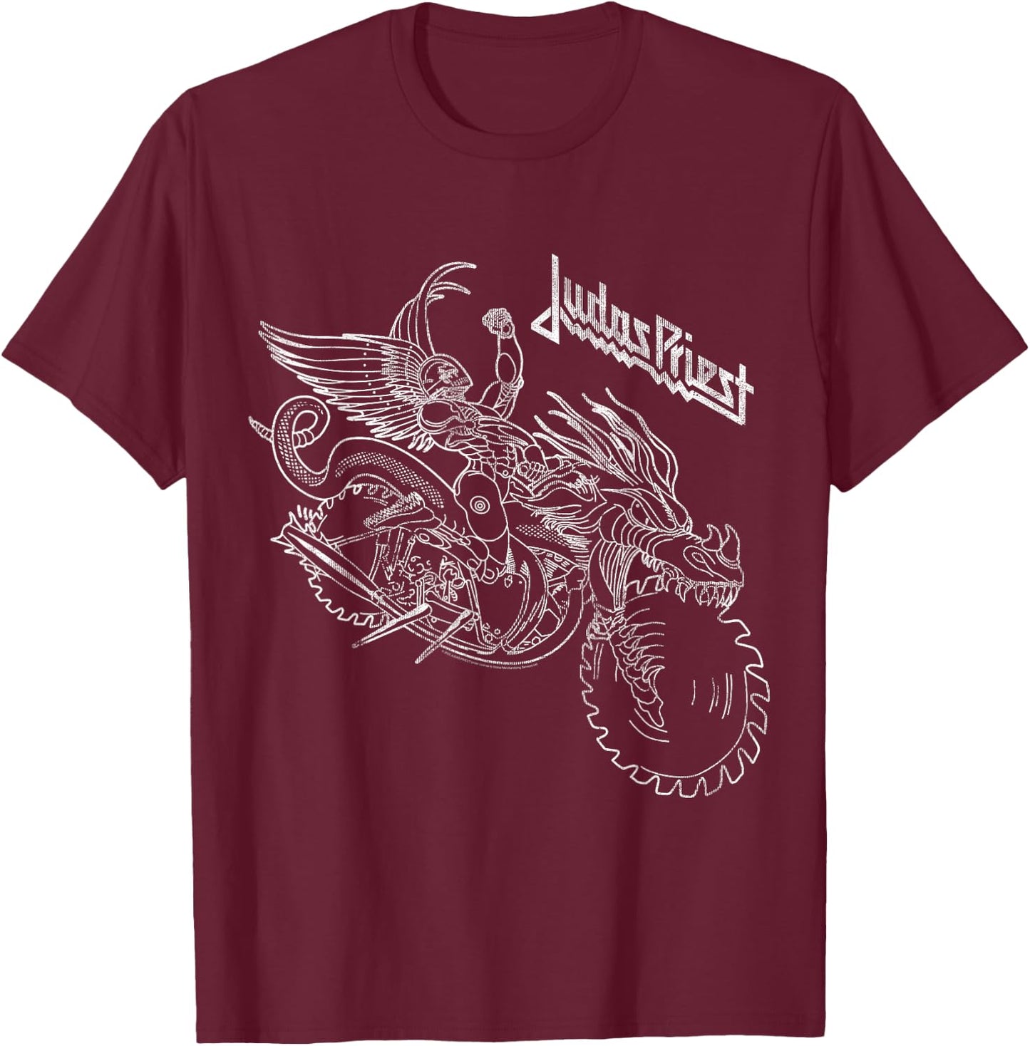Judas Priest Pain Killer Wireframe Black T-Shirt - T-Shirt | Maroon
