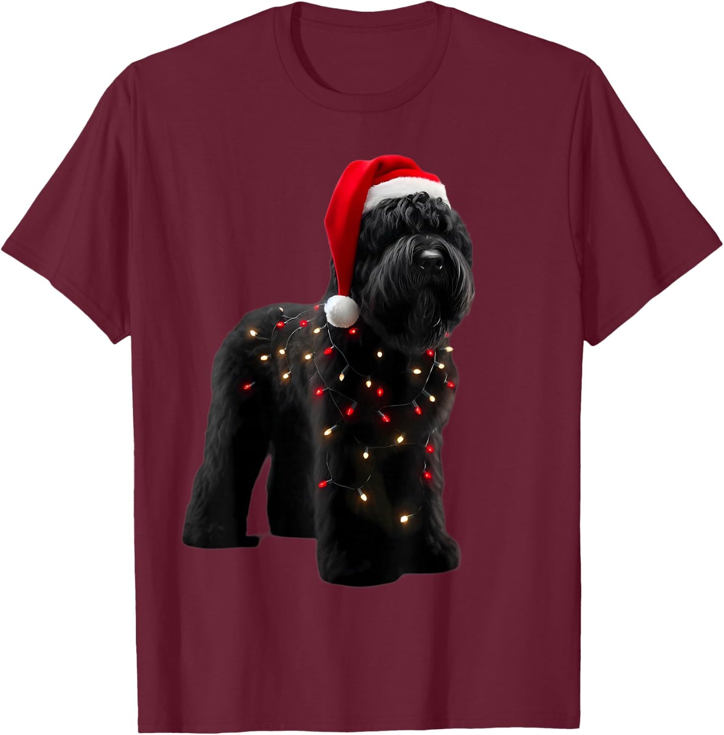 Black Russian Terrier Santa Hat Christmas Lights Dog Owner T-Shirt - T-Shirt | Maroon