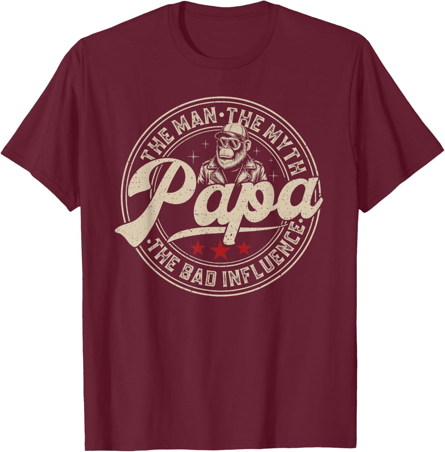 Retro Funny The Man The Myth Papa Bad Influence Monkey T-Shirt - T-Shirt | Maroon