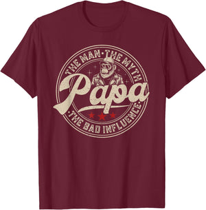 Retro Funny The Man The Myth Papa Bad Influence Monkey T-Shirt - T-Shirt | Maroon