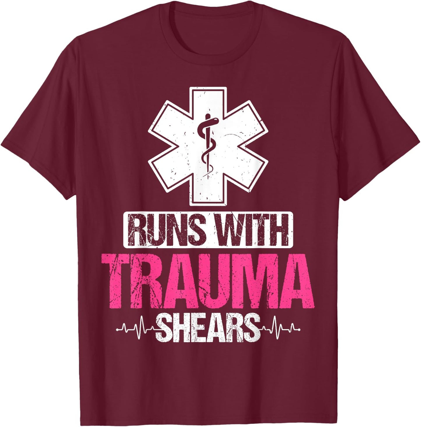 Funny Trauma Nurse Nursing Gifts - Runs with Trauma Shears T-Shirt - T-Shirt | Maroon