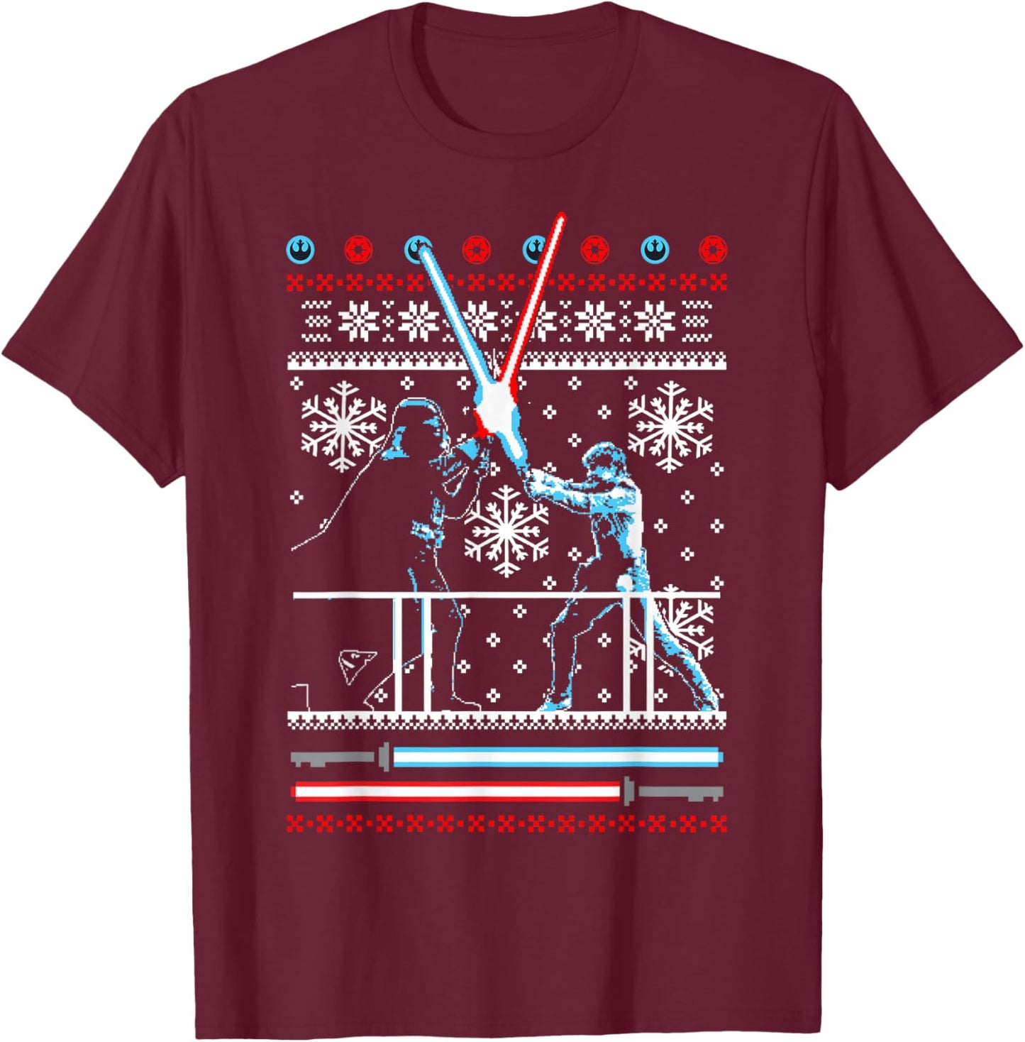 Star Wars Vader Luke Duel Christmas Sweater Graphic T-Shirt - T-Shirt | Maroon