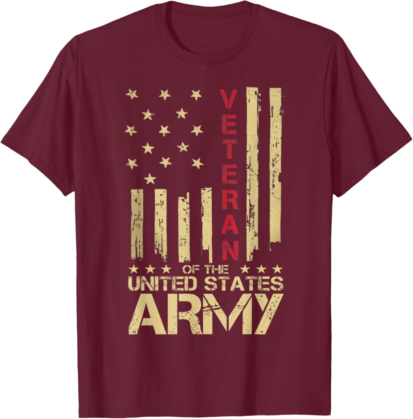 Patriotic U.S Army Veteran Red Line American Flag Vintage Small T-Shirt - T-Shirt | Maroon