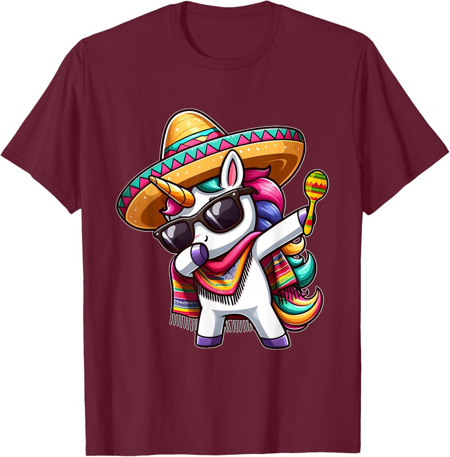 Cinco de Mayo Dabbing Unicorn Funny Mexican Dab Girl Kids T-Shirt - T-Shirt | Maroon