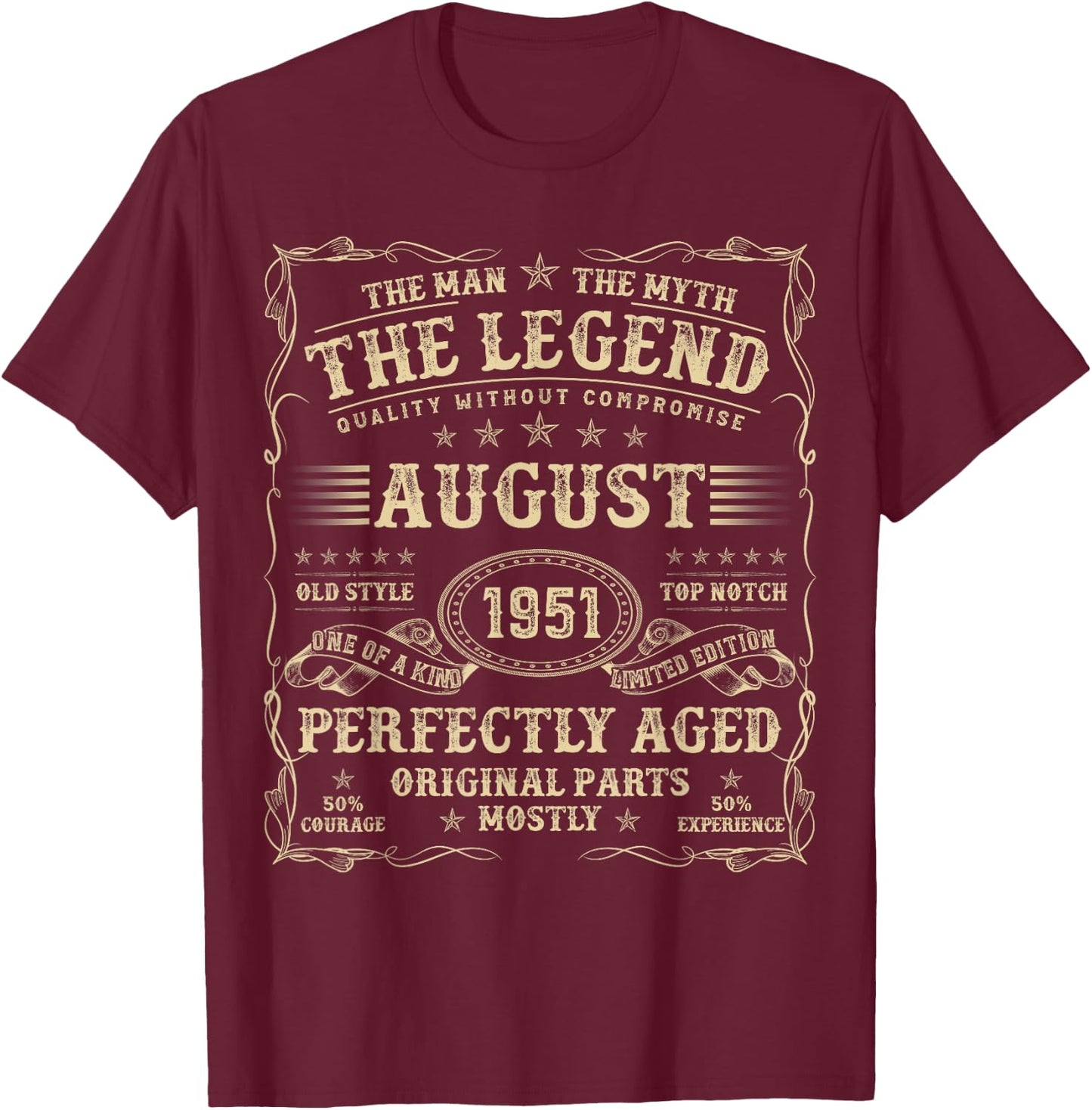 August 1951 73 Year Old Birthday Gifts 73rd Birthday T-Shirt - T-Shirt | Maroon
