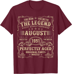 August 1951 73 Year Old Birthday Gifts 73rd Birthday T-Shirt - T-Shirt | Maroon