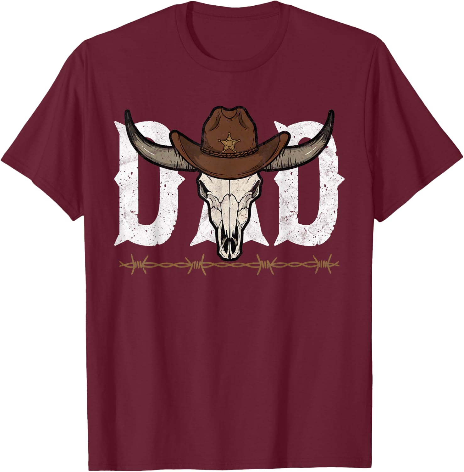 Dad Cowboy Western Rodeo Father's Day Birthday Retro Vintage T-Shirt - T-Shirt | Maroon