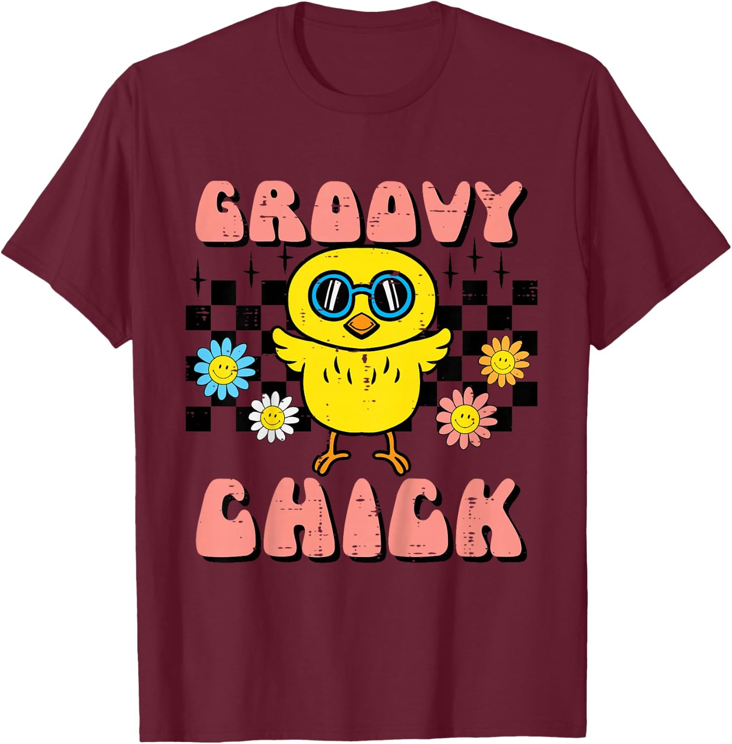 Kids Easter Groovy Chick Retro Girls Kids Toddler Youth Women T-Shirt - T-Shirt | Maroon