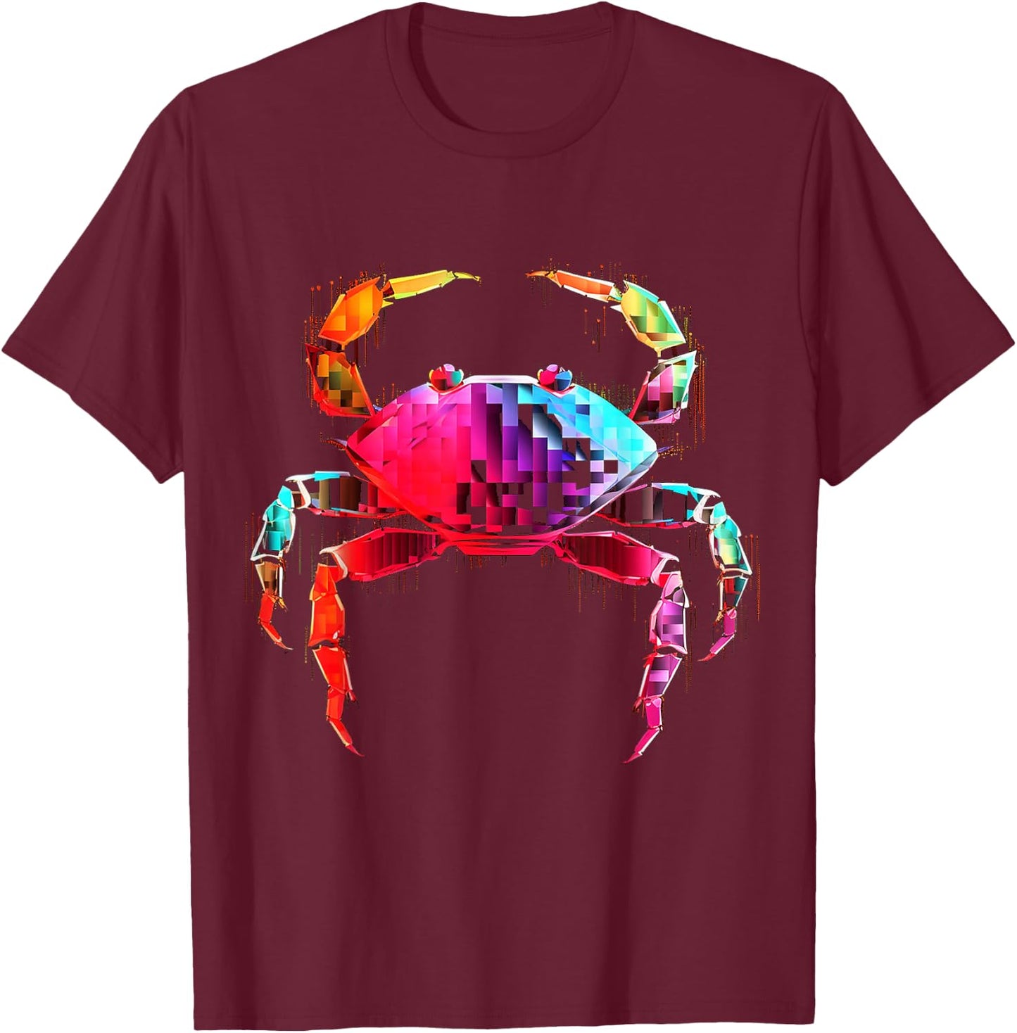 Crab Colorful Geometric Animal Art Graphic Motif Crab T-Shirt - T-Shirt | Maroon