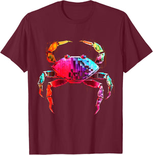 Crab Colorful Geometric Animal Art Graphic Motif Crab T-Shirt - T-Shirt | Maroon