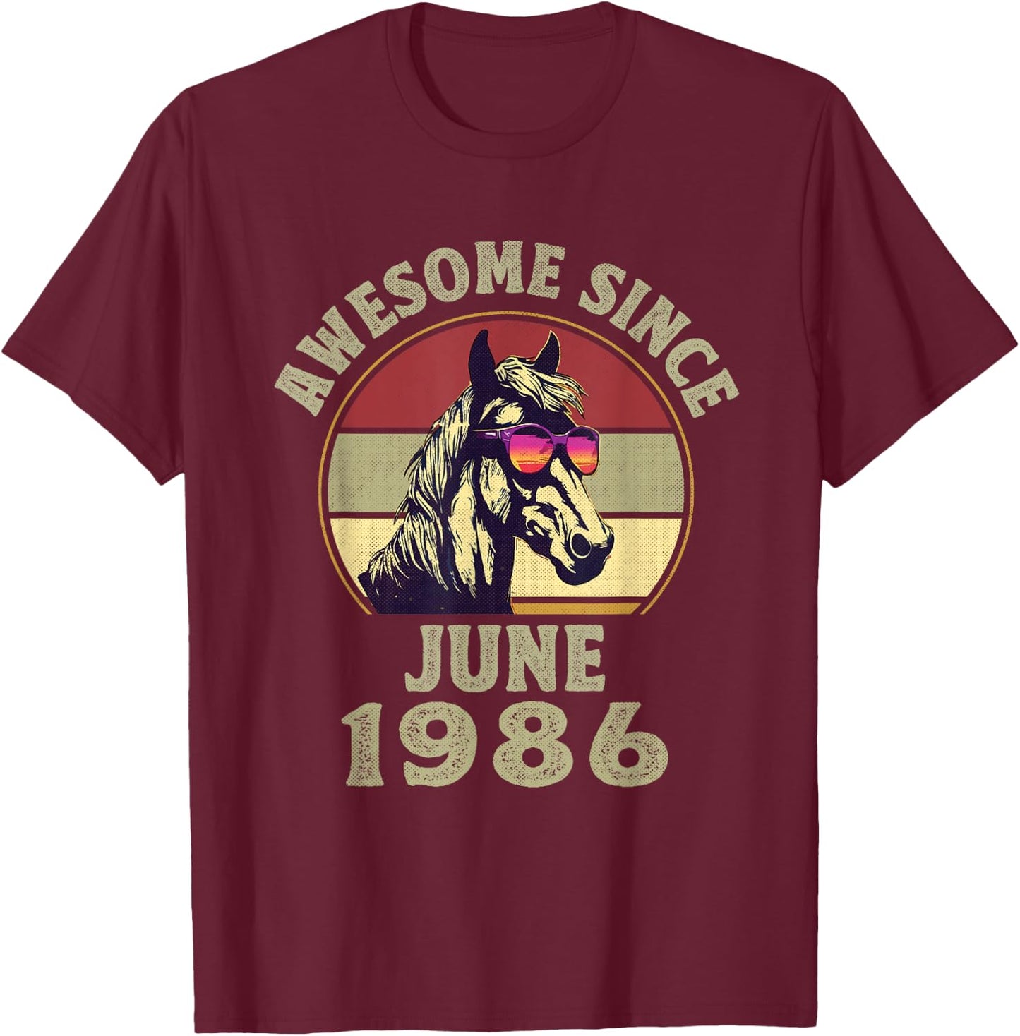 Awesome Since June 1986 36th Birthday Horse Lovers T-Shirt - T-Shirt | Maroon