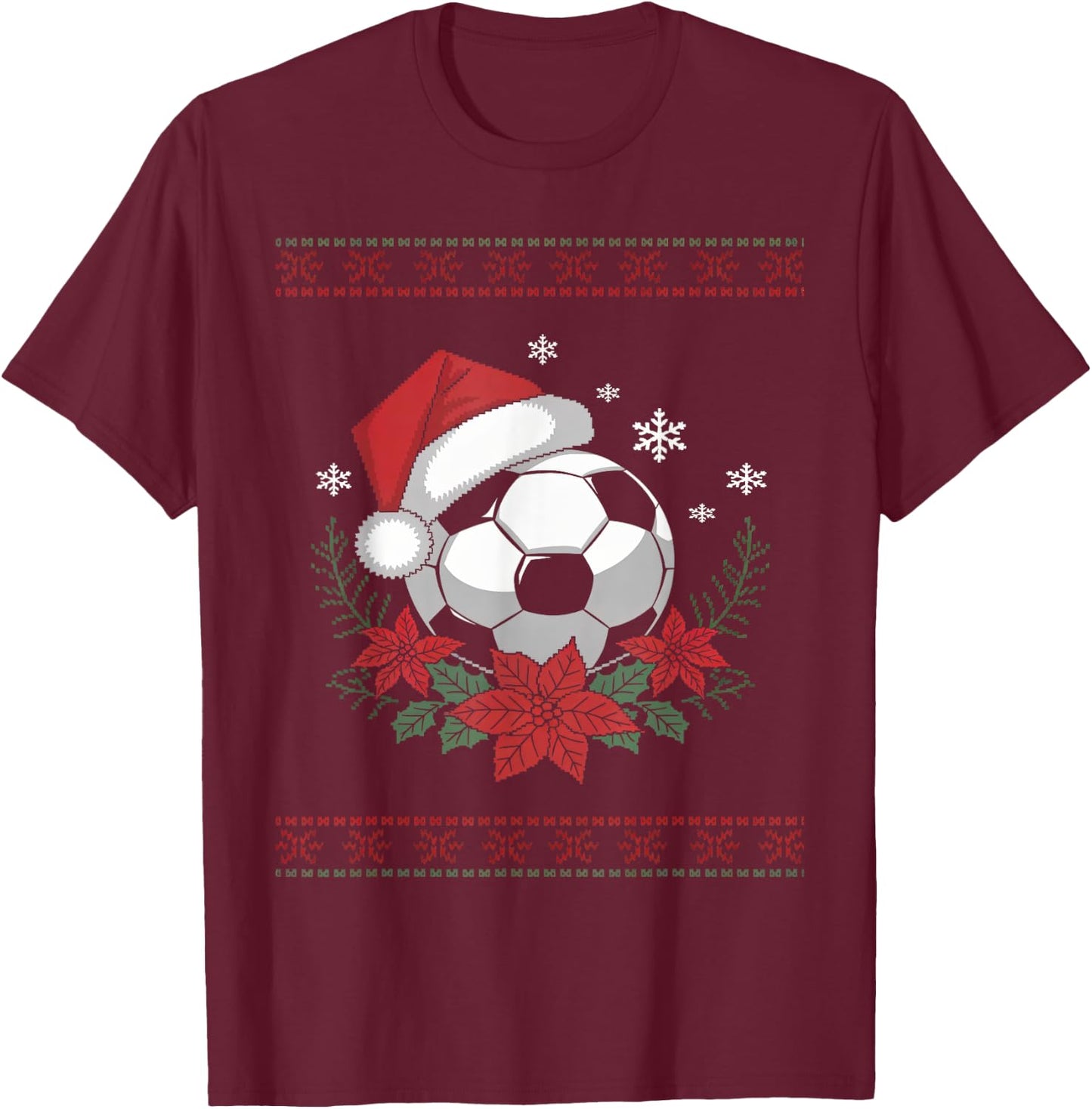 Christmas Santa Football Xmas Ugly Soccer Boys Kid Youth T-Shirt - T-Shirt | Maroon