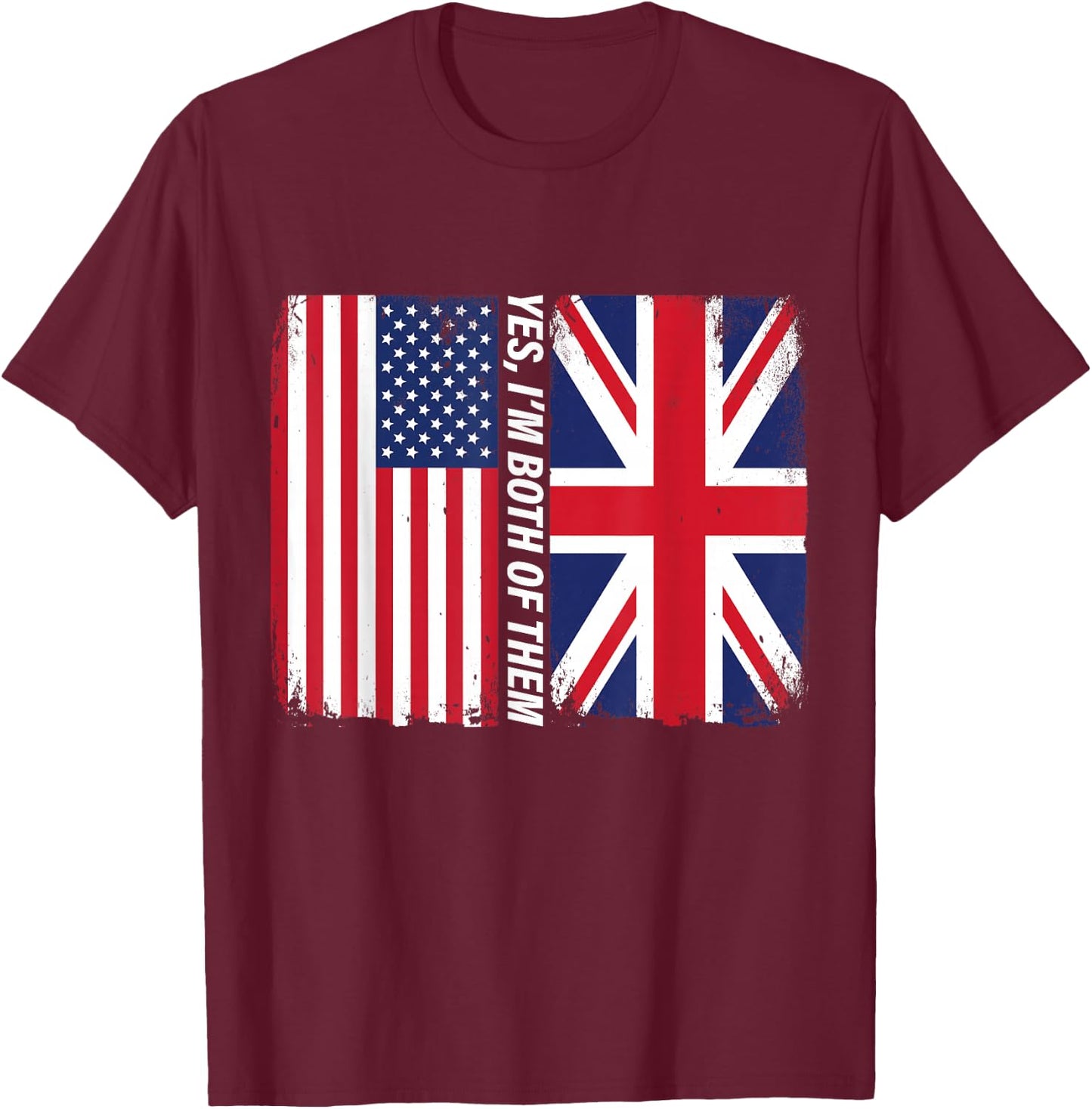 Half American Half British USA UK Flag Heritage Design T-Shirt - T-Shirt | Maroon