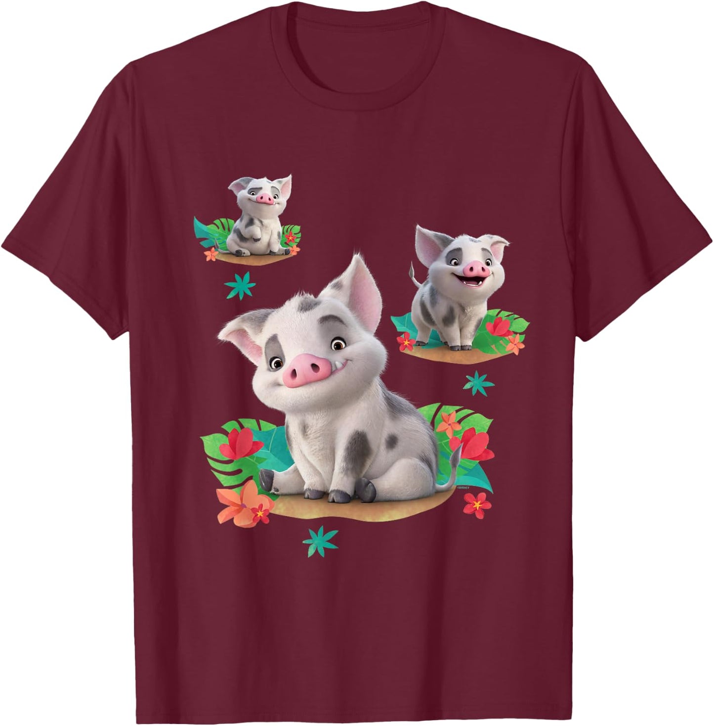 Disney Moana 2 Pua the Pig Cute Character Poses , Black, S T-Shirt - T-Shirt | Maroon
