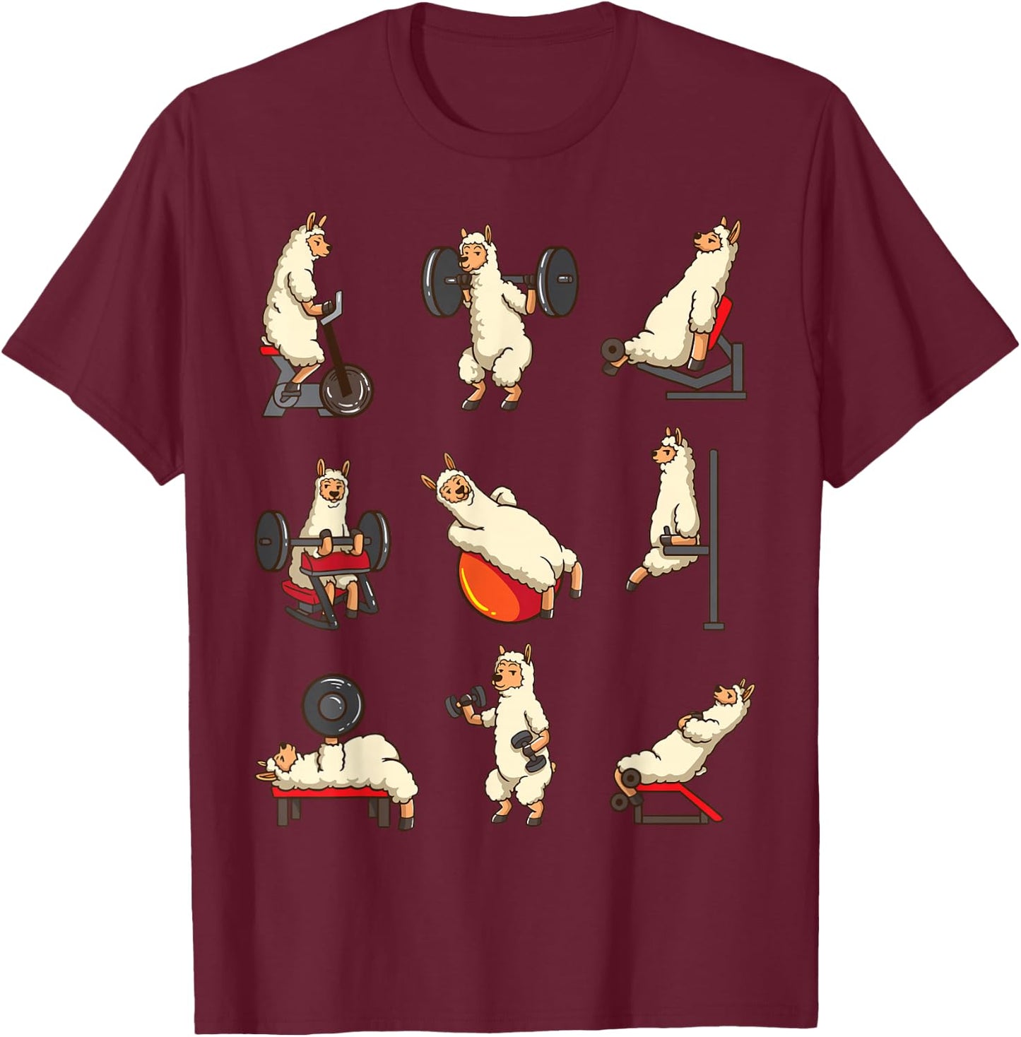 Lama Alpaca Animal Shirt Weightlifting Cardio T-Shirt - T-Shirt | Maroon