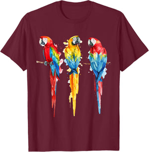 Colorful Parrot Watercolor T-Shirt - T-Shirt | Maroon
