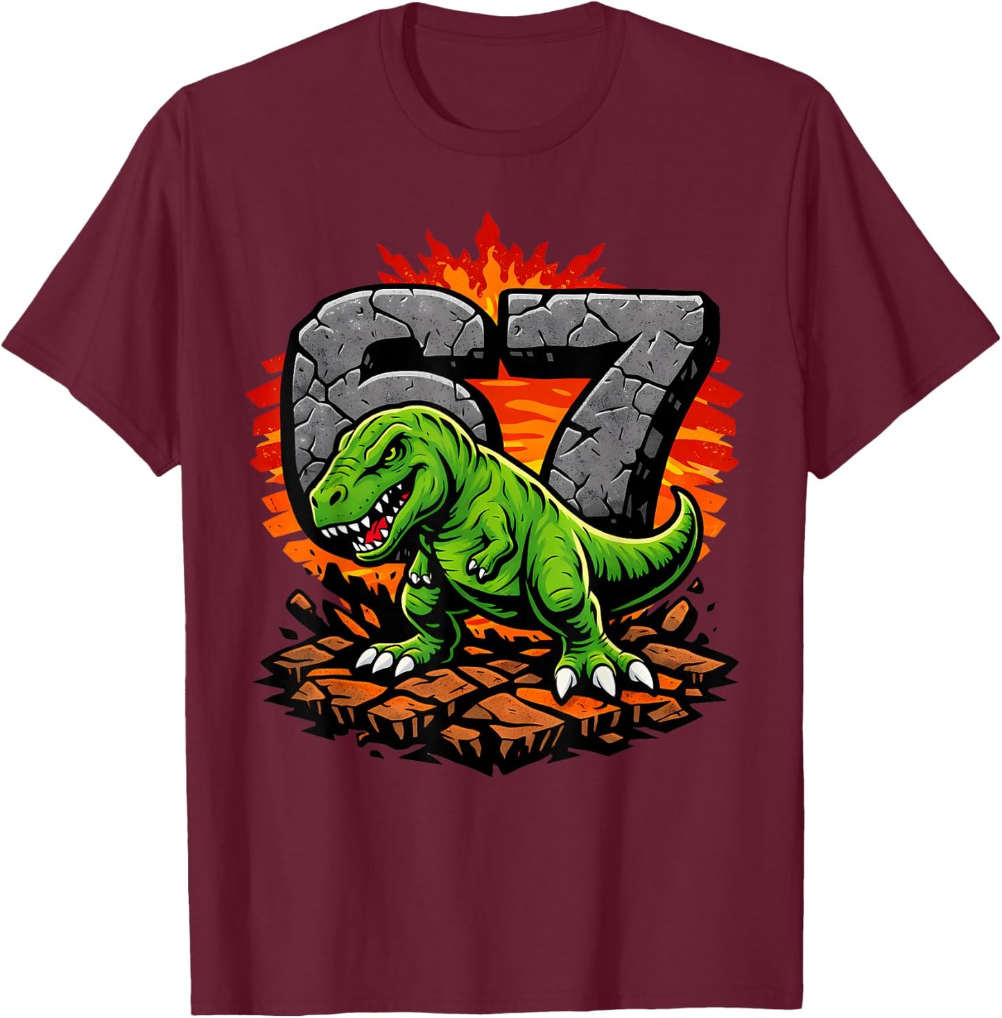 Six Seven 67 T-Rex Dinosaur T-Shirt - T-Shirt | Maroon
