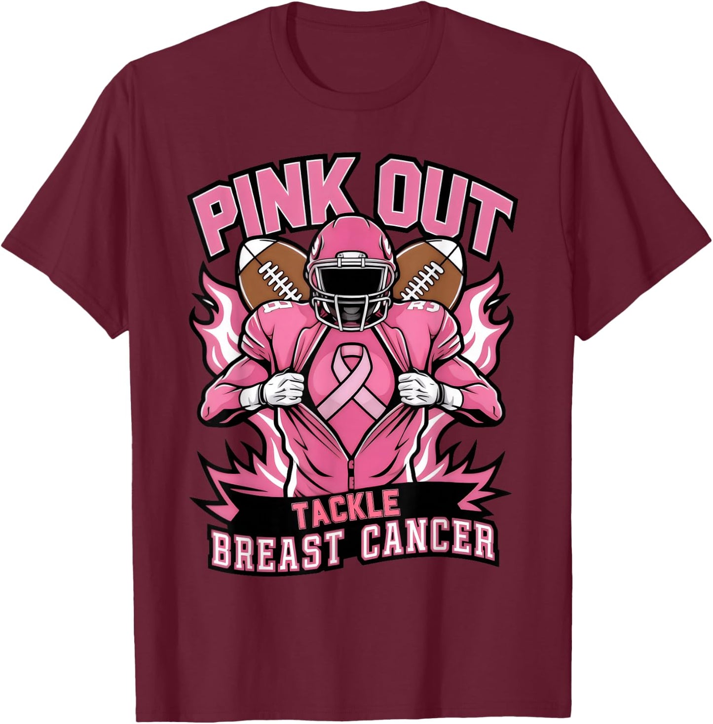Pink Out Tackle Breast Cancer Awareness American Football T-Shirt - T-Shirt | Maroon