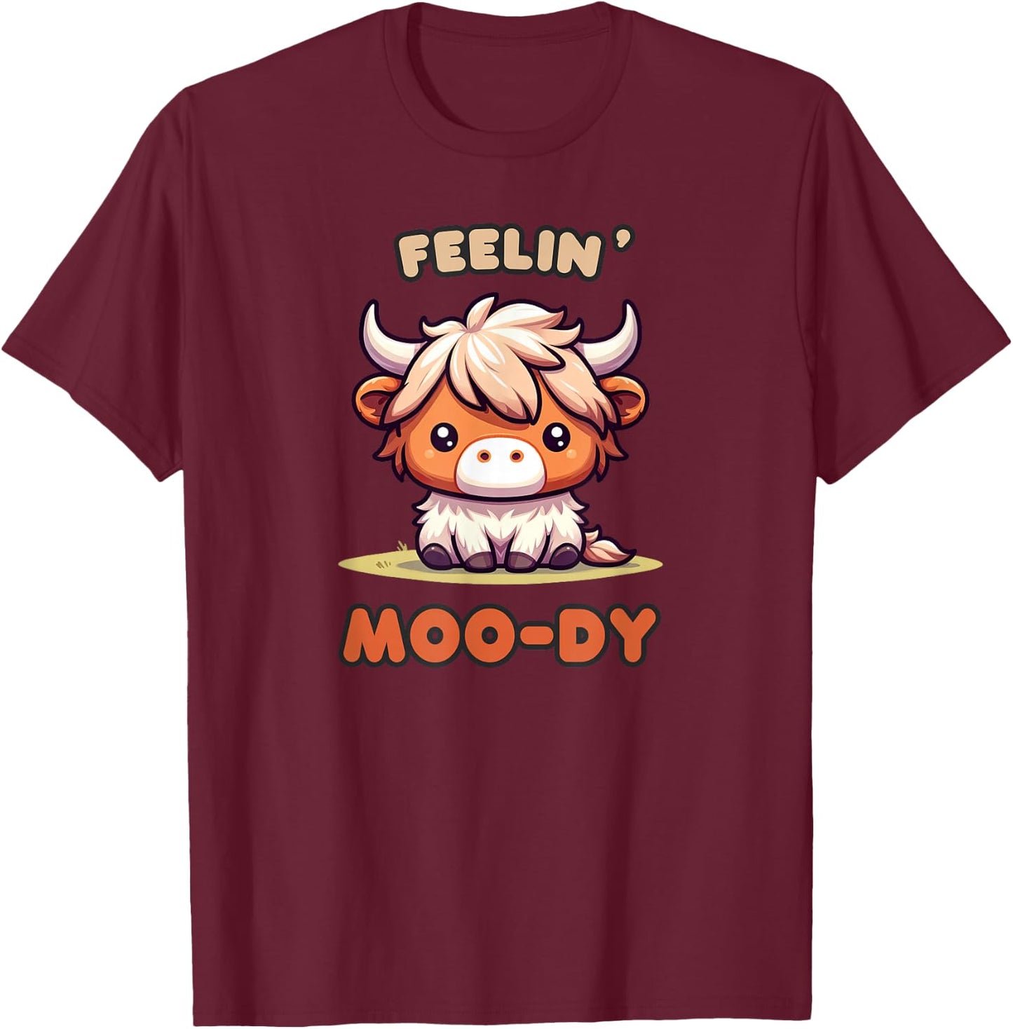 FEELIN' MOO-DY Micro Mini Highland Cow Cute Calf Funny Moo T-Shirt - T-Shirt | Maroon