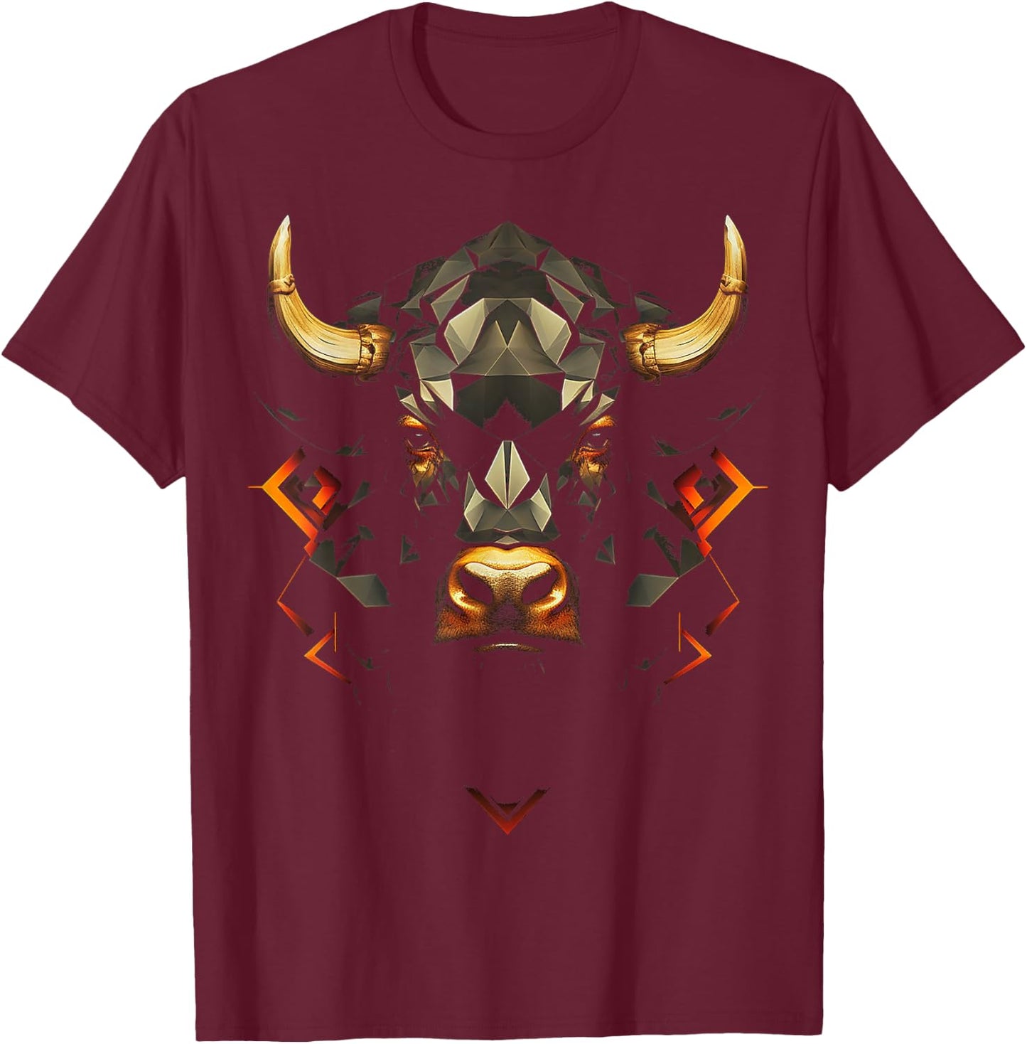 Bull Polygon Animal Graphic Art Bull , black T-Shirt - T-Shirt | Maroon