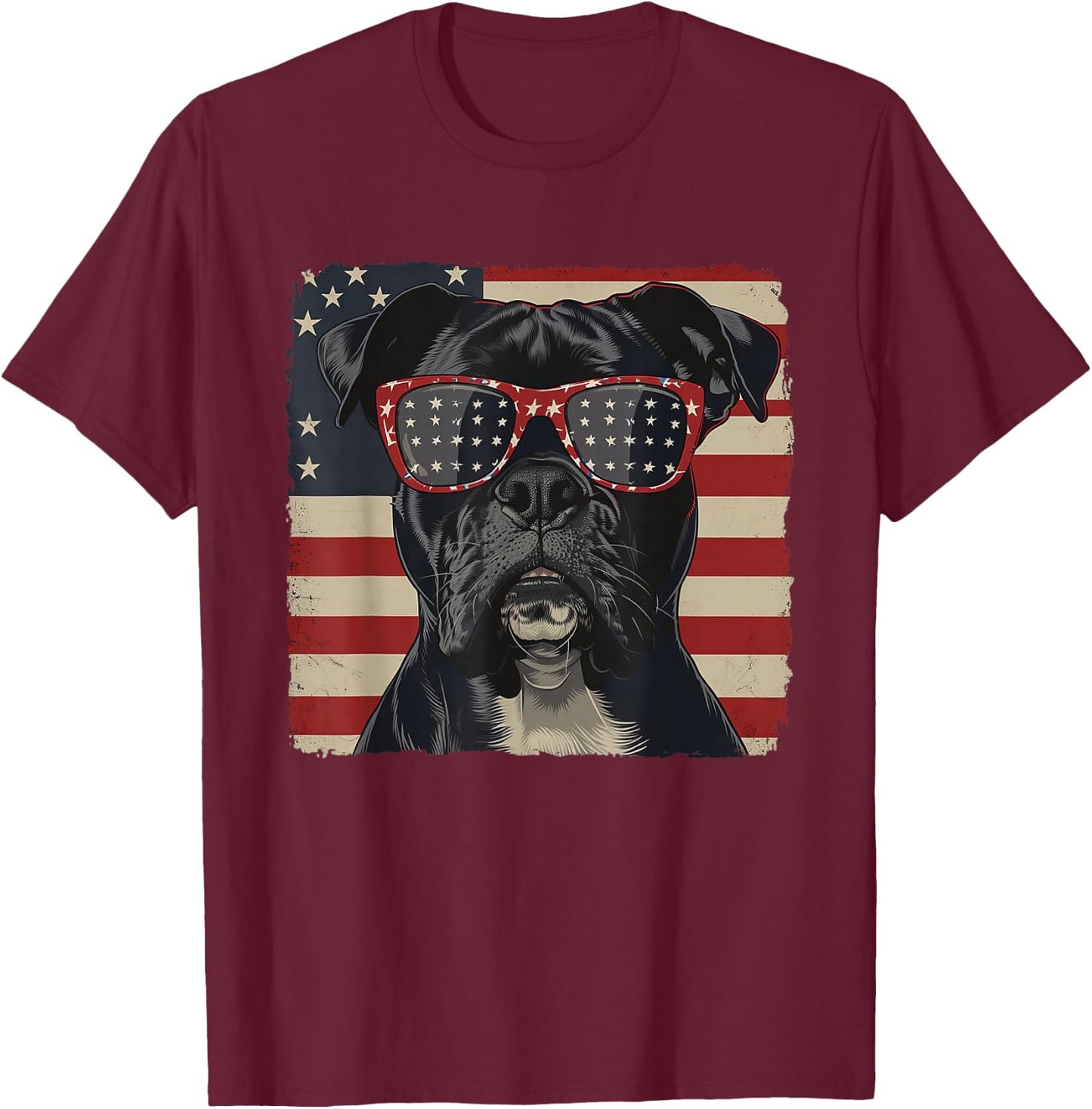 American Patriot Independence Day Shirt Boxer Dog Men Women T-Shirt - T-Shirt | Maroon