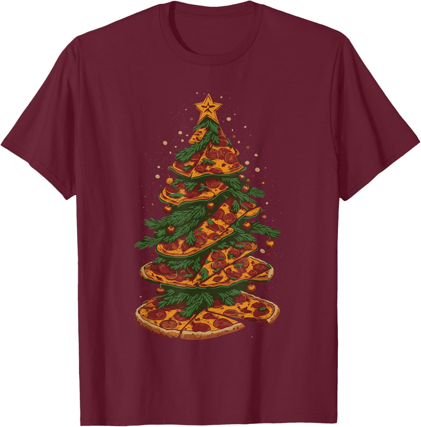 Funny Pizza Christmas Tree Pizza Lover Xmas Kids T-Shirt - T-Shirt | Maroon