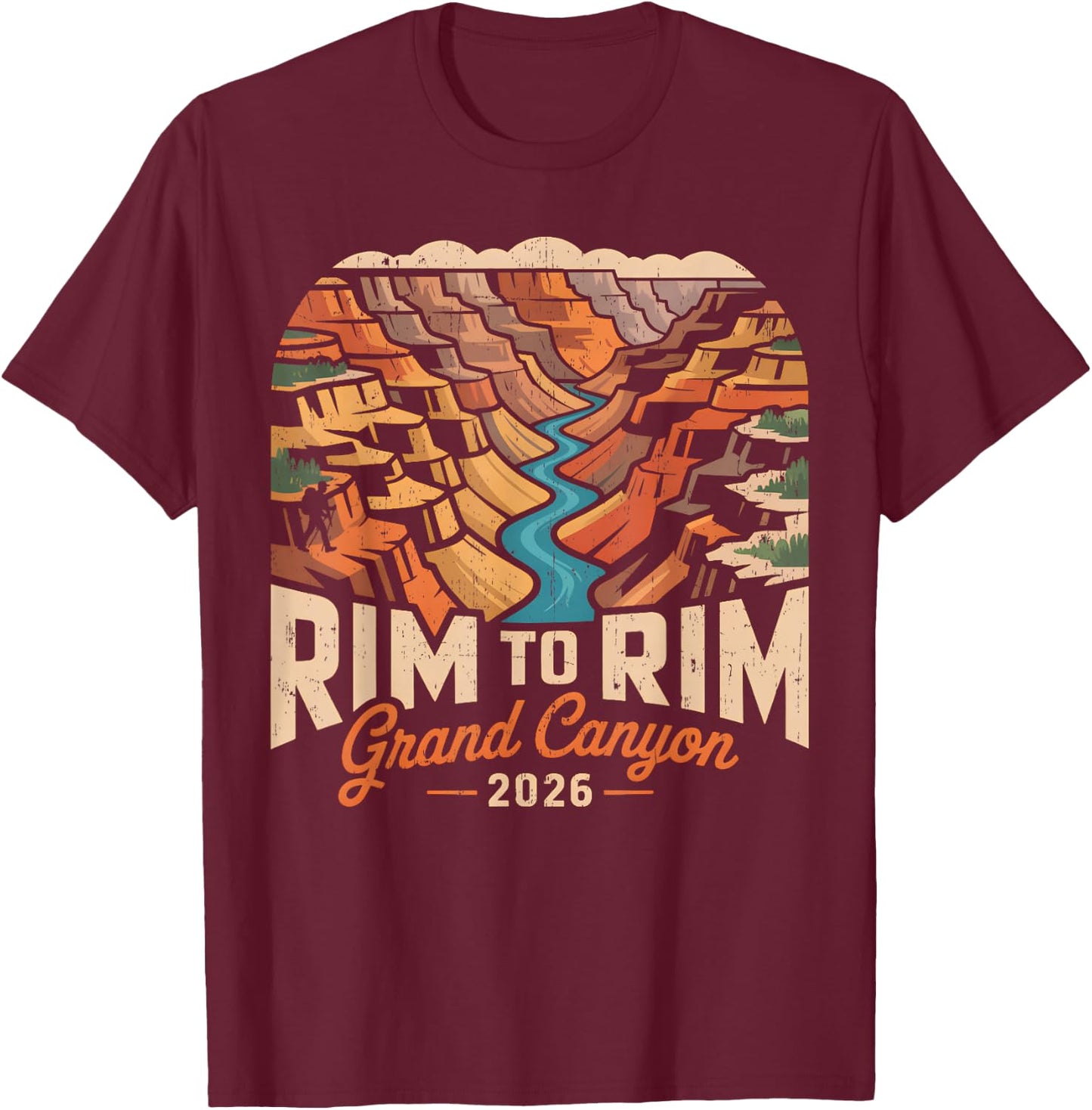 Retro South Rim to North Rim Grand Canyon 2026 Hiking T-Shirt - T-Shirt | Maroon