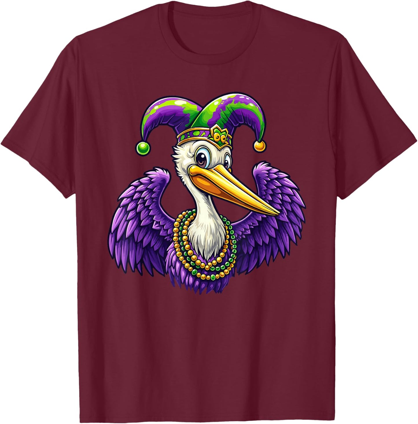 Mardi Gras Pelican Louisiana Parade Animal Lover T-Shirt - T-Shirt | Maroon