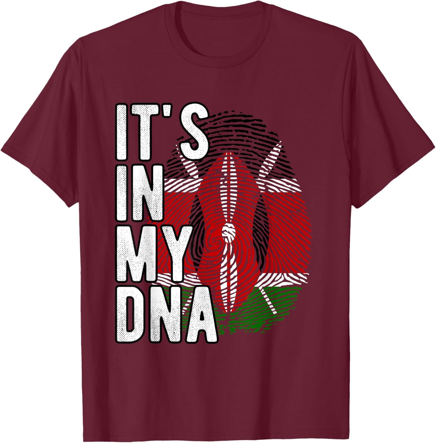 Funny It's In My DNA Fingerprint Flag Of Kenya T-Shirt - T-Shirt | Maroon