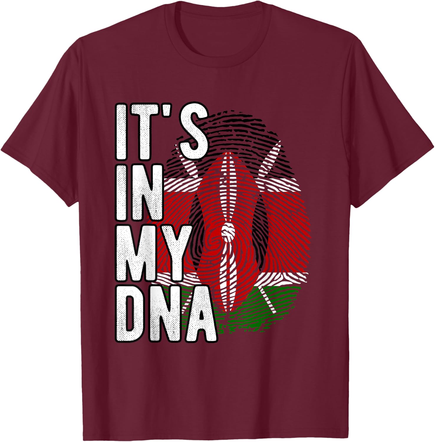 Funny It's In My DNA Fingerprint Flag Of Kenya T-Shirt - T-Shirt | Maroon