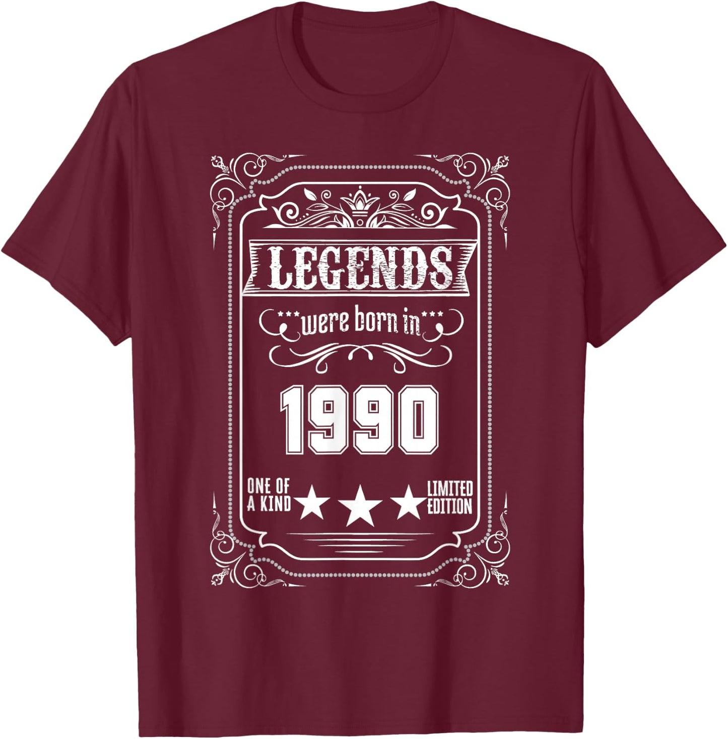 35th Birthday Vintage Legends Born In 1990 35 Years Old T-Shirt - T-Shirt | Maroon