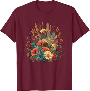 Colorful Rustic Flower Bouquet Wild Garden T-Shirt - T-Shirt | Maroon