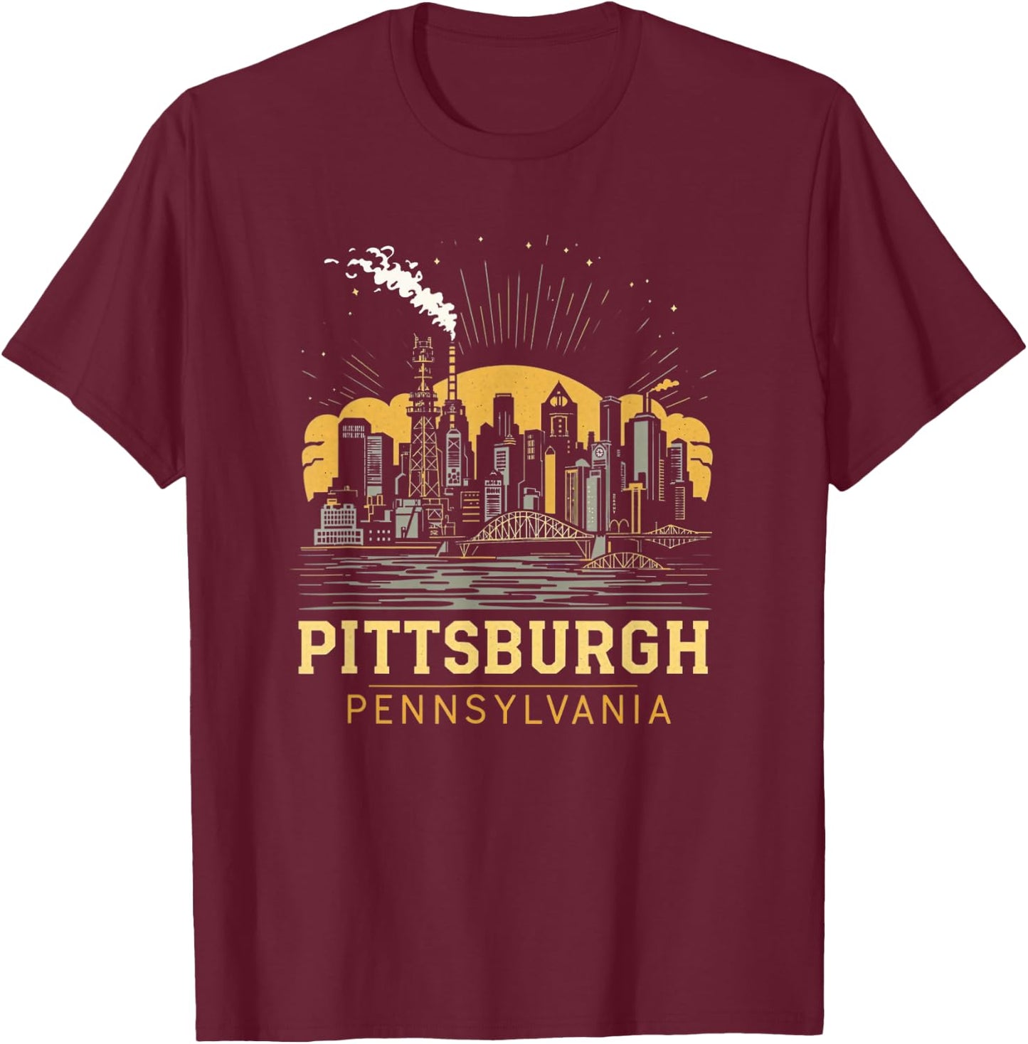 Pittsburgh Skyline Vintage Pittsburgh Pennsylvania Cityscape T-Shirt - T-Shirt | Maroon
