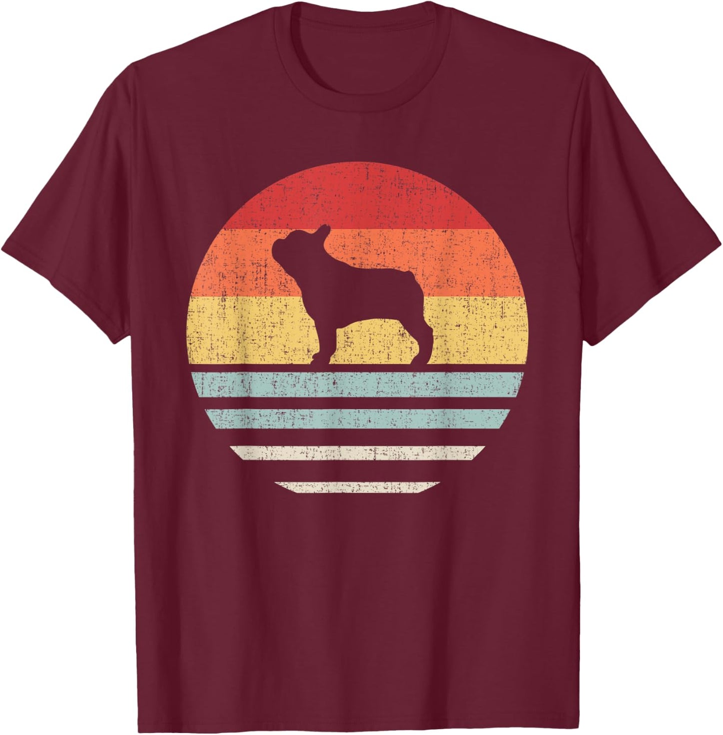 Vintage Retro French Bulldog Dog Mom Dad Gift Cute Dog Lover Men Women Kids T-Shirt - T-Shirt | Maroon